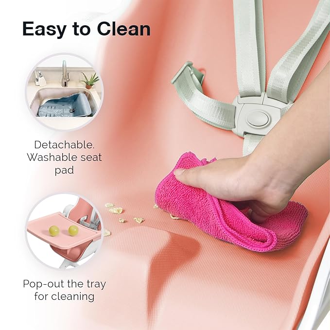 ORIBEL Cocoon Z High Chair & Baby Lounger | Perfect High Chair for Toddlers/Newborns | Glides Easily on All Surfaces | Secure Locks | Convertible Chair for Napping & Feeding (Cotton Candy Pink)