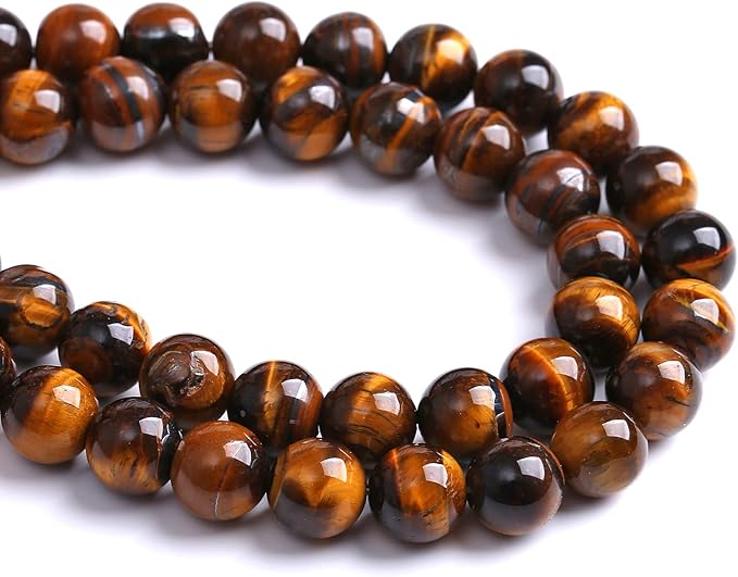 12MM 30PCS Natural Stone Yellow Tiger Eye Stone with Iron Mine Beads for Jewelry Making DIY Bracelet