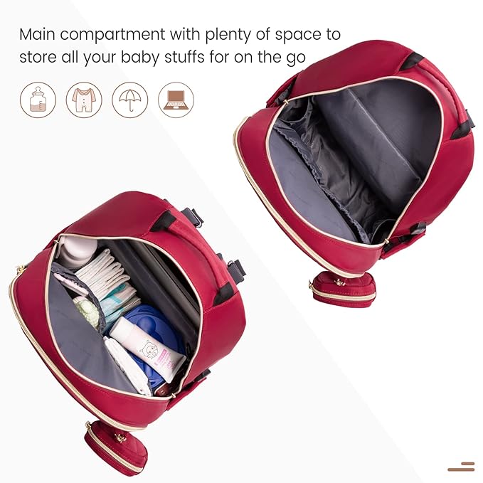 LOVEVOOK Diaper Bag Backpack, Quilted Baby Bag with Changing Pad & Pacifier Holder, Waterproof Travel Diaper Bags for Baby Boys Girls, Stylish and Large Capacity,Wine Red