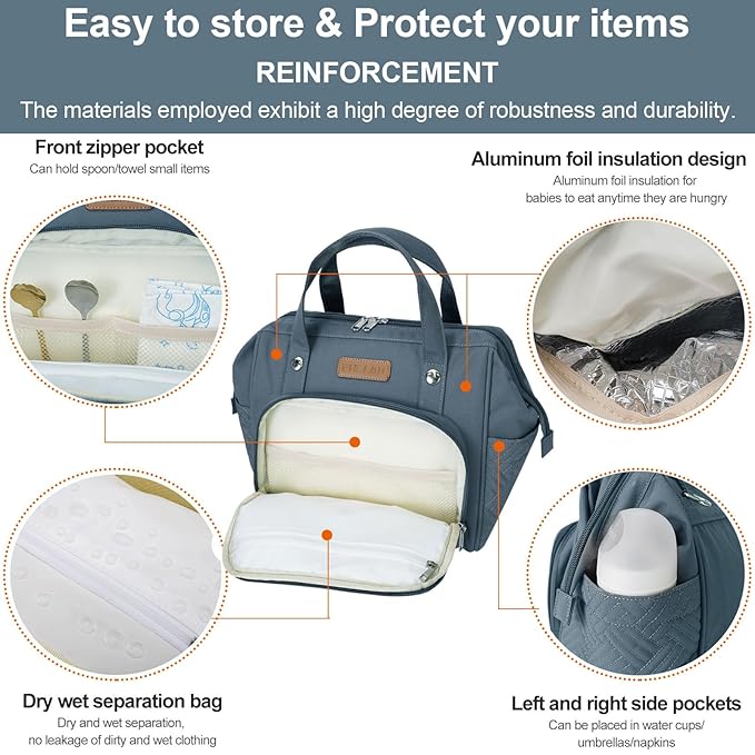 Small Diaper Bag Backpack Mini Diaper Bag Tote, Waterproof Multi-Function Stylish Mini Maternity Bags Travel Backpacks with Insulated Pockets, Dark Gray