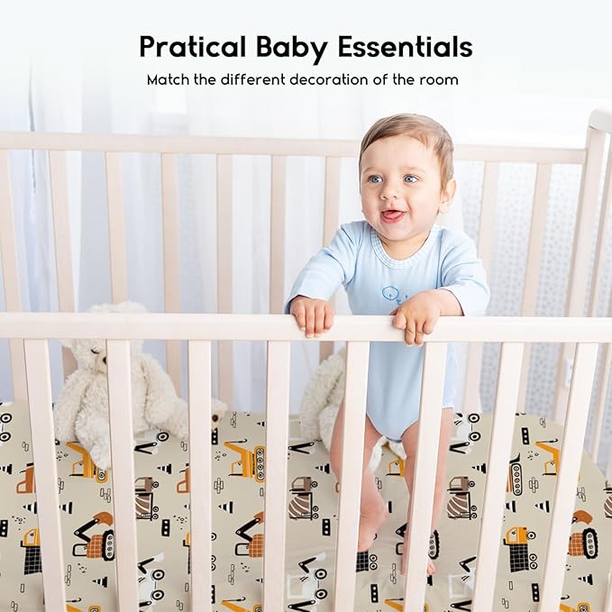 Yoofoss Baby Crib Sheets for Boys Girls, Fitted Crib Sheet 2 Pack for Standard Crib and Toddler Mattress, Super Soft Microfiber Baby Sheet 28x52x8in(Brown+Stripe)