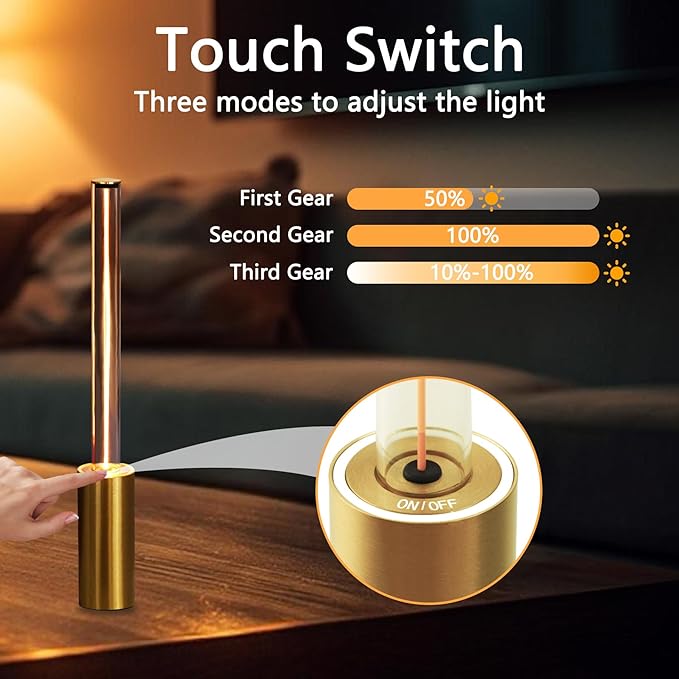Cordless Table Lamp Set of 2, 3 Way Dimmable Touch Rechargeable LED Desk Lamp for Nightstand with 4000mAh Battery Operated, Night Light for Restaurant Home Dinner Dining Kitchen (Gold)