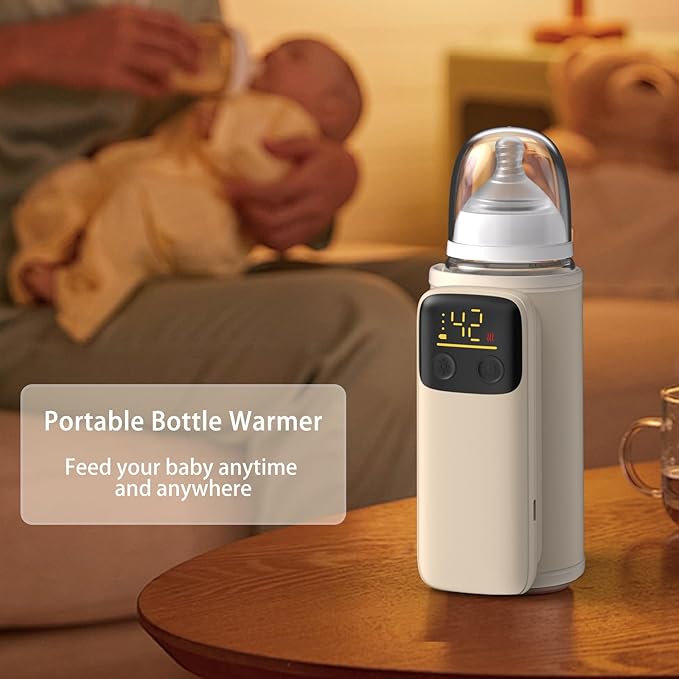 Portable Baby Milk Bottle Warmer for Breastmilk and Formula Feeding,Travel Fast Baby Bottle-Feeding Breast Milk Waterless Warmer,Rechargeable 6000 mAh Battery,Digital Display,Bottle Warmer On The Go