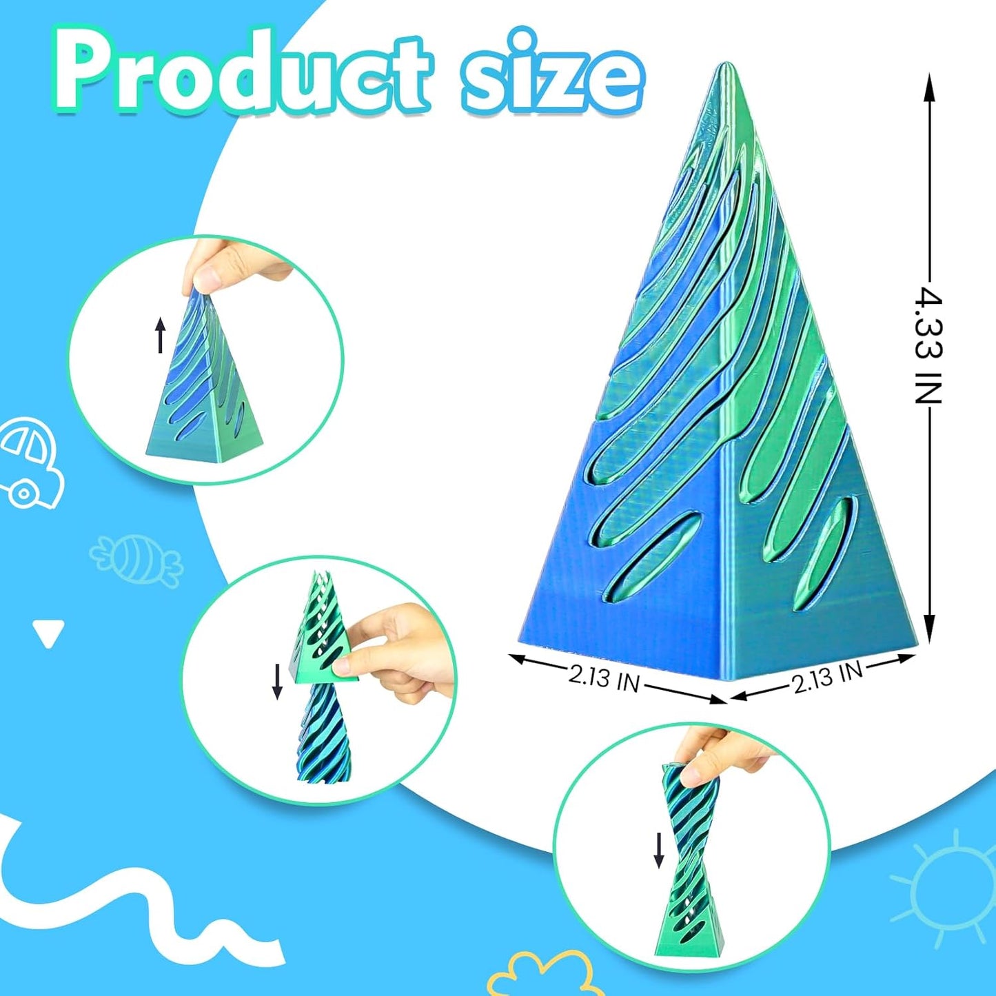 Impossible Pyramid Passthrough Sculpture, 3D Printed Spiral Cone Fidget Toy, 3D Printed Crafts, Adult Decompression Toys, Decompression Toys And Gifts For Kids,Stress Relief Desk Toy (Blue Green)