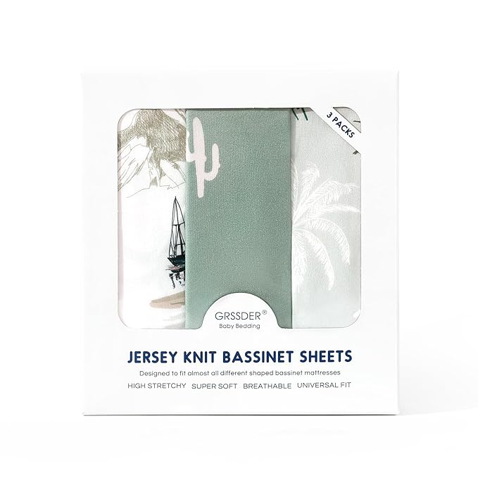 GRSSDER Stretchy Ultra Soft Fitted Bassinet Sheets 3 Pack, Universal Fit for Baby Cradle Moses Basket Oval Rectangle Mattress Safe and Snug, Sunny Holiday Print