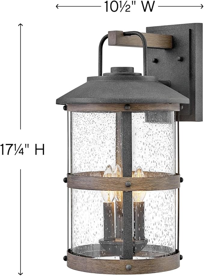 Hinkley Lakehouse Medium Wall Mount Lantern - Estate Series, 3-Light, Coastal, Aluminum, Clear Seedy Glass - Aged Zinc with Driftwood Gray Accents