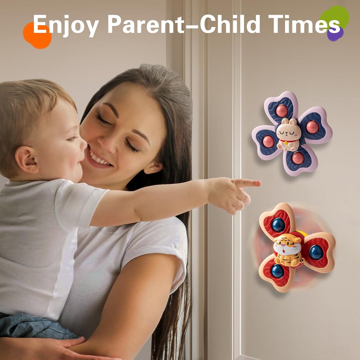 3PCS Animal Suction Cup Spinner Toys for 1 2 Year Old Boys Spinning Toys Baby Toys 12-18 Months Sensory Toys for Toddlers 1-3 First Birthday Baby Gifts for 1 Year Old Girls