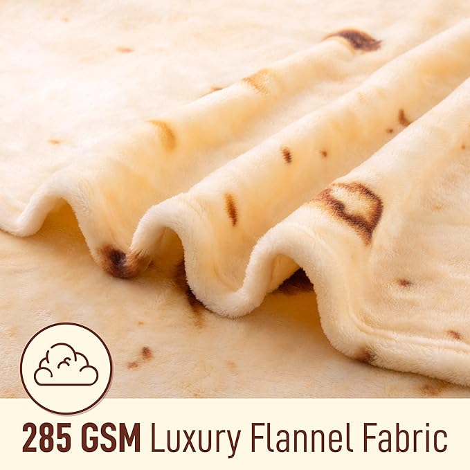 Zulay Extra Large Burritos Tortilla Throw Blanket – Wrap Yourself Like a Giant Taco! Double-Sided 71 Inches, Funny & Ultra Cozy Novelty Blanket, Super Soft 285 GSM Flannel