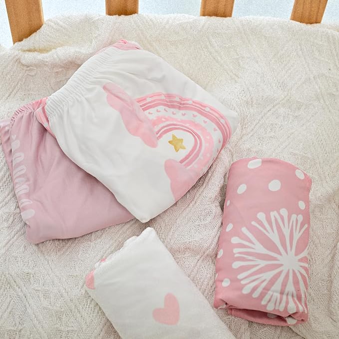 Soarwg Kids Bassinet Sheets 4 Pack, Bassinet Sheets for Baby Boy and Girl, Bassinet Sheet Neutral, Fit for Rectangle, Round, Oval, Hourglass Mattress, Flexible for Different Bassinet Pad/Mattress