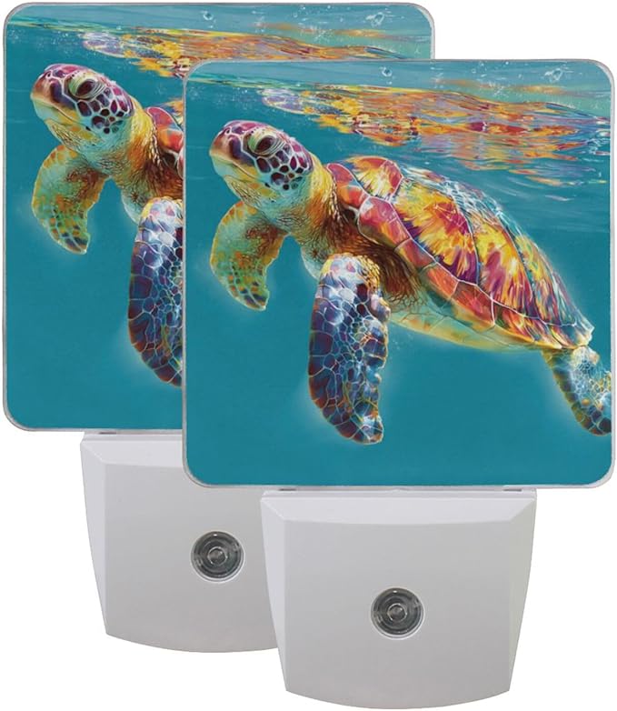 Aslsiy Night Light for Kids Colorful Turtle Sea Summer (1) Plug in Wall Lamp LED Dusk to Dawn Sensor Energy Saving Nightlight for Boys Girls Men Women