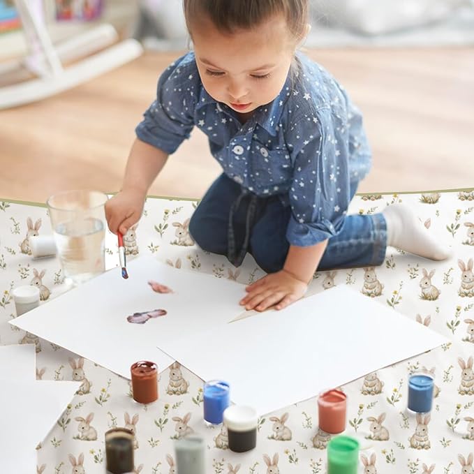 Baby Splat Mat for Under High Chair, 51 x 51 Inch Wipeable Splash Mat，Floor Protector，Wipe-Clean Tablecloth and Playing Mat (Rabbit)
