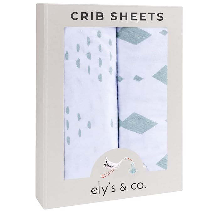 Ely’s & Co. Crib Sheets, Baby Boy/Girl Fitted Crib Mattress Sheet Set, 2 Pack, 100% Jersey Knit Cotton, Infant and Toddler Nursery Bedding, Grey Sage Diamond, 28” x 52”
