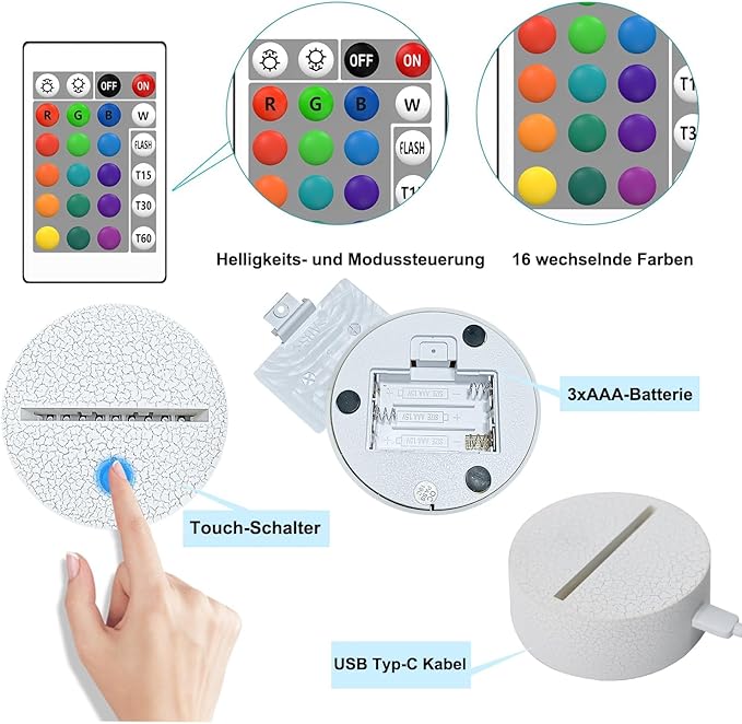 Baseball Gifts for Boys, Baseball 3D Illusion Lamp, Night Light with 16 Colors Remote Control, Decor for Kids Room, Boy Men Christmas Birthday Gifts