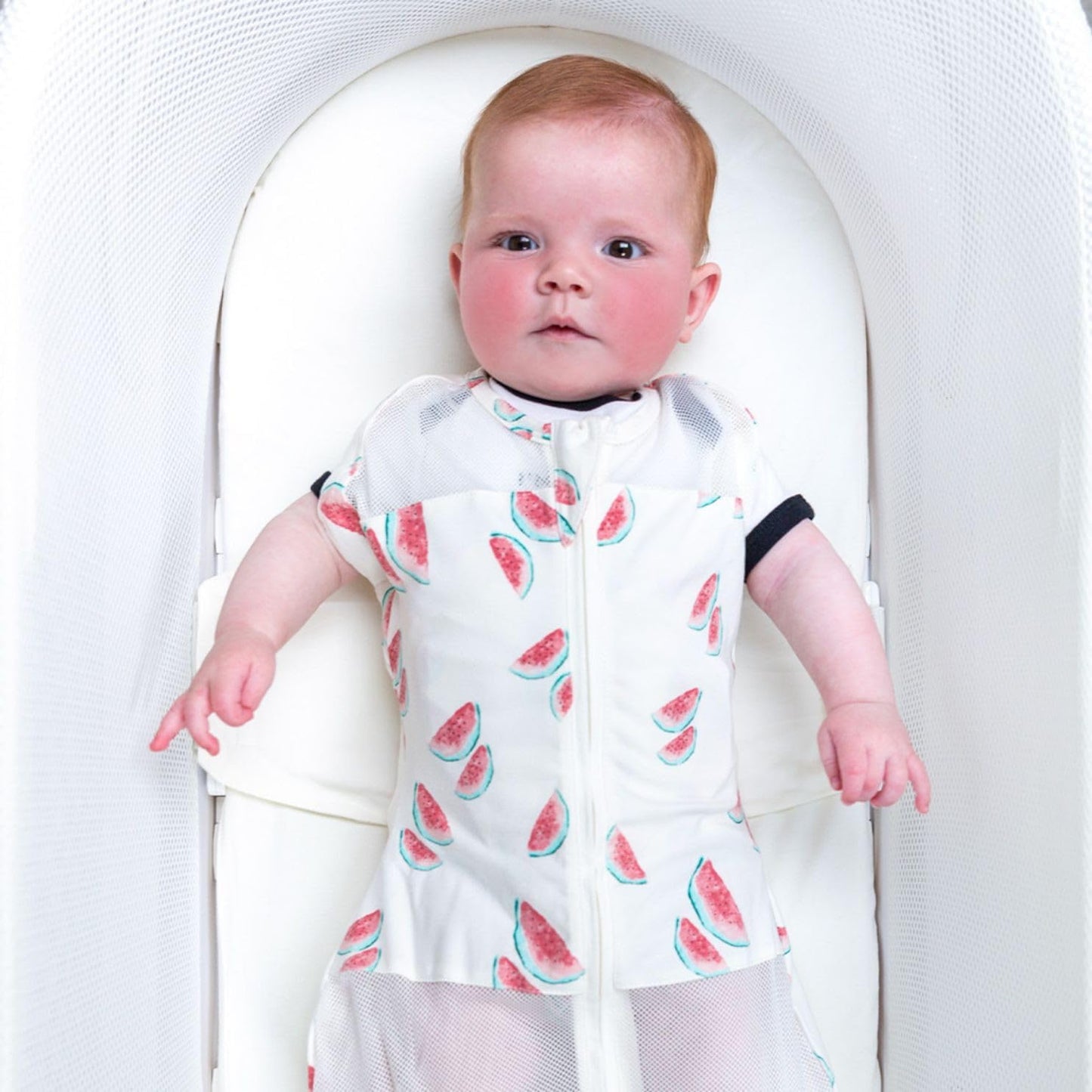 Happiest Baby SNOO Sleep Sack - 100% Organic Cotton Baby Swaddle Blanket - Doctor Designed Promotes Healthy Hip Development (Ivory Watermelons, Small)