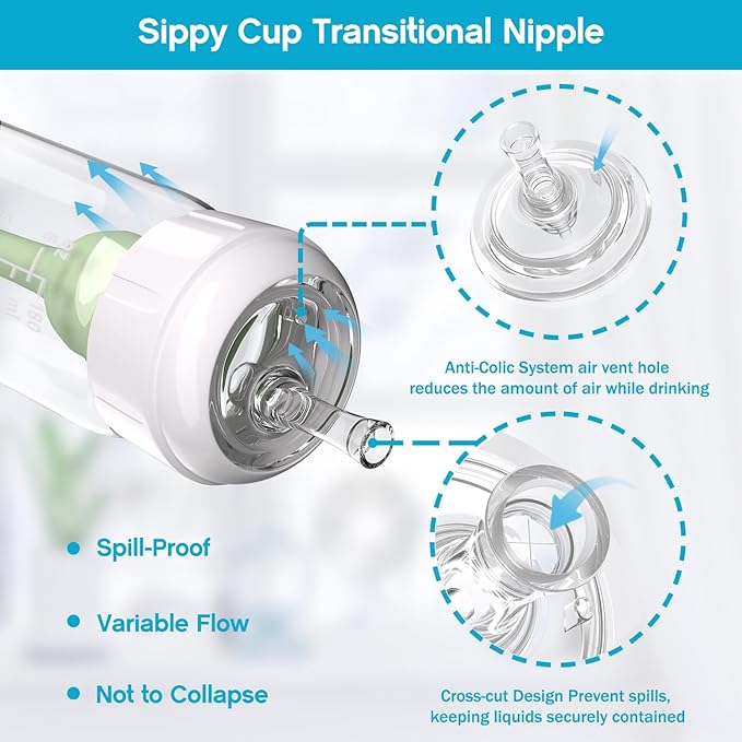 Sippy Straw Nipple for Dr. Brown's Narrow Baby Bottle & Glass Bottles and Narrow Sippy Spout Bottles,Leak-Proof Replacement Silicone Bottle Nipple BPA-Free, 8m+, 4 Count