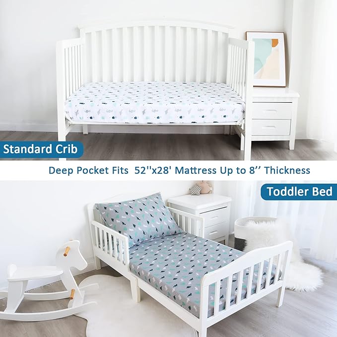 Crib Sheets for Boys or Girls 2-Pack, Fitted Crib Sheet 52'' x 28'' for Standard Crib & Toddler Mattres, Soft and Breathable Material, Baby Crib Sheets Neutral, Grey