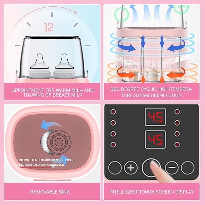 Bottle Warmer, Baby Bottle Warmer ＆ Steriliser Temperature Adjustable Portable Remote Control Baby Food Heater with LCD Display for Breastmilk or Formula, Style 2