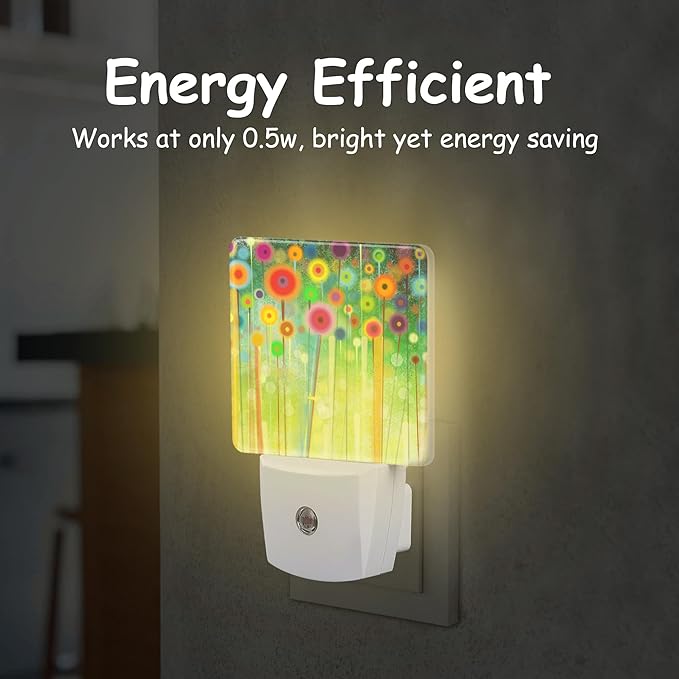 Night Light Plug Wall,Abstract Watercolor Meadow Flower LED Night Lights with Dusk to Dawn Light Sensor for Women Girls Boys Room Decor,Hallway,Kitchen,Bathroom,Nursery,Stairs