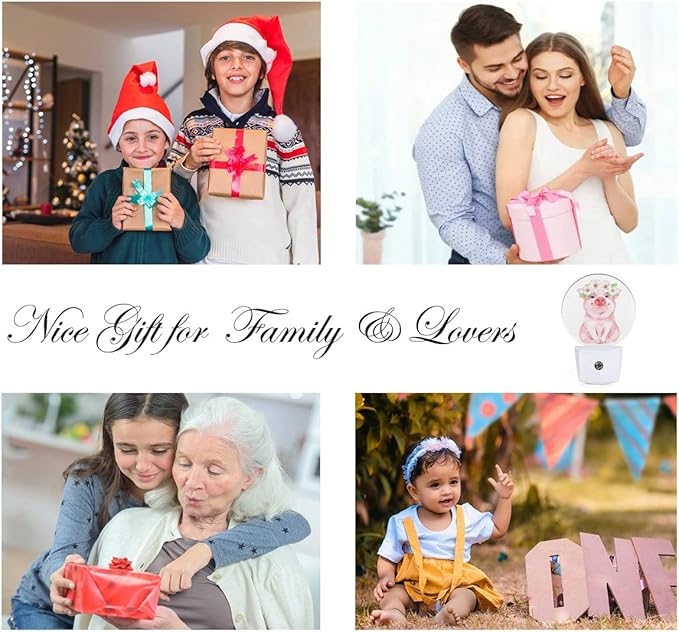 EKOBLA Pig Night Light Floral Wreath Farmhouse Cute Animal Pink Piggy Night Light with Dusk to Dawn Sensor 0.5W LED Lamp Sleep Friendly for Women Girls Birthday Christmas Gift