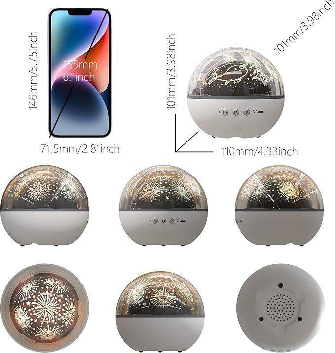 Colorful Life Star Projector Night Light for Kids with Music Box, 5 Films, Rotating Galaxy Light, USB Powered Baby Nursery Lamp for Bedroom (Blue, Green, White, USB-Rechargeable Eight Tone Model)