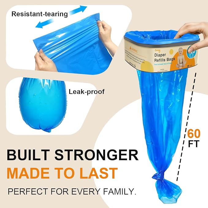 Jumbo Square Refill Compatible with Diaper Genie Classic,Compact and Select Pails,Odor Control & Durable,Holds Up to 810 Newborn Diapers,Plant Scented Disposal Bag Refills with Continuous Film（3 pack）