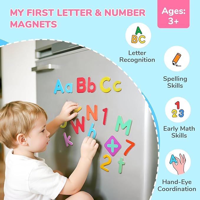 JoyCat Wooden Magnetic Letters and Numbers, Large Size Alphabet ABC 123 Fridge Magnets for Toddlers & Kids, Uppercase Lowercase, Preschool Spelling Learning Refrigerator Gift Toy Set (89 PCS)