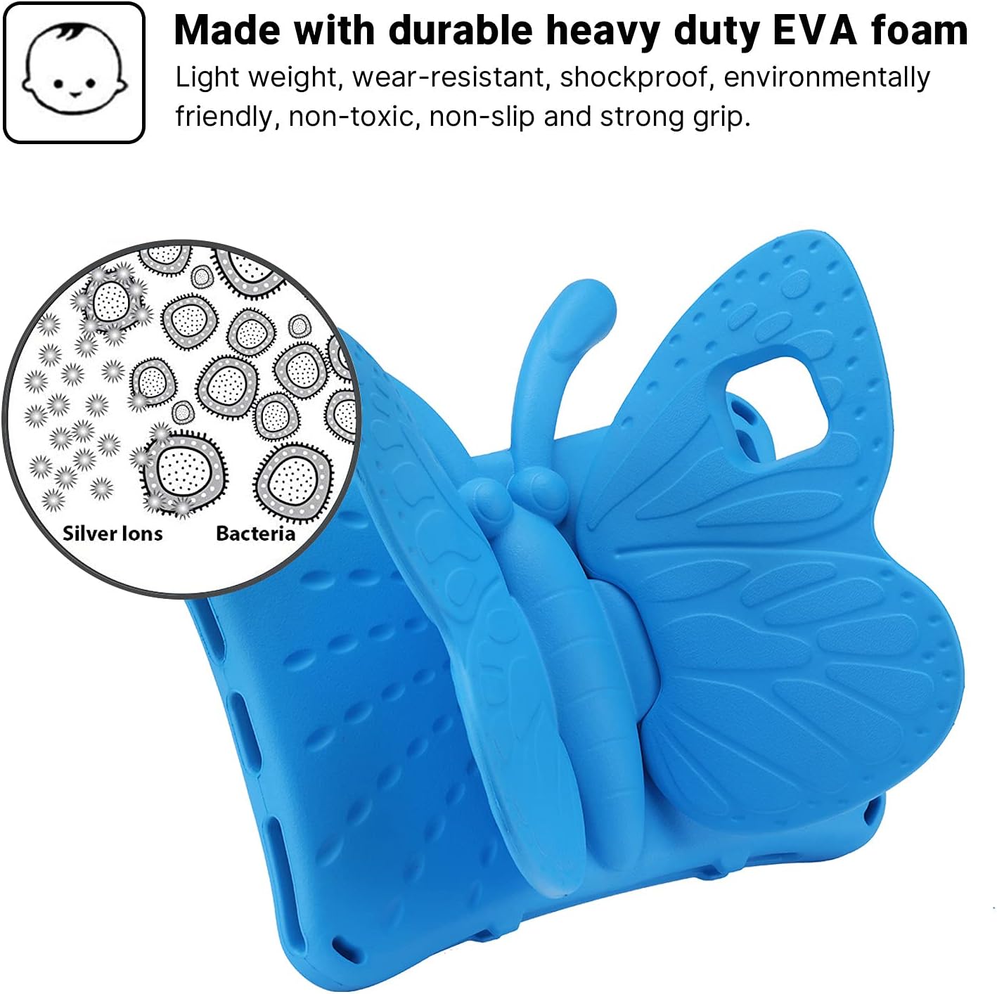 Fire HD 10 Kids Tablet 11th Gen 2021 2023 Case 10.1 Cute Butterfly Kids Pro Case with Stand Light Weight EVA Rugged Shockproof Heavy Duty Kids Friendly Full Cover for Kids Girls (Blue)