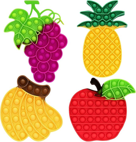 4 PCS Fidget Push Toy for Kids, Fruit Silicone Push Bubble Fidget Sensory Toys, Anxiety Relief Squeeze Toy for Kids Adults Classroom Party Favor - Apple, Banana, Grape, Pineapple