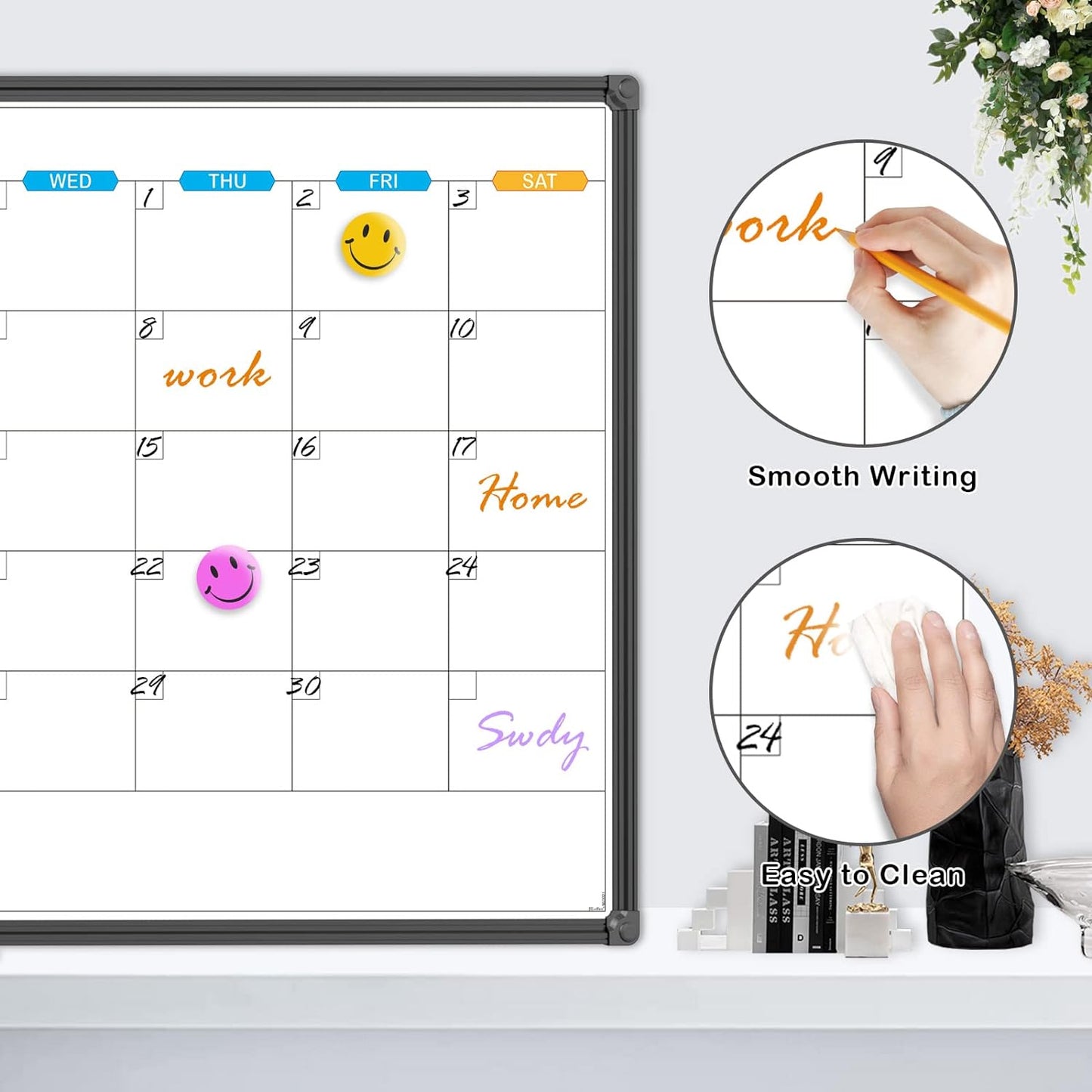 JILoffice Dry Erase Calendar Whiteboard - Magnetic White Board Calendar Monthly 36 X 24 Inch, 2 Pack, Black Aluminium Frame Wall Mounted Board for Office Home and School