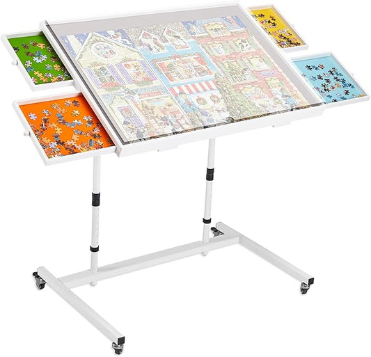 1000 Piece Jigsaw Puzzle Board Table with Drawers and Cover for Adults, Puzzle Board with Adjustable Angle and Height, Movable Puzzle Table with Legs, 30''x22'' Board with Storage