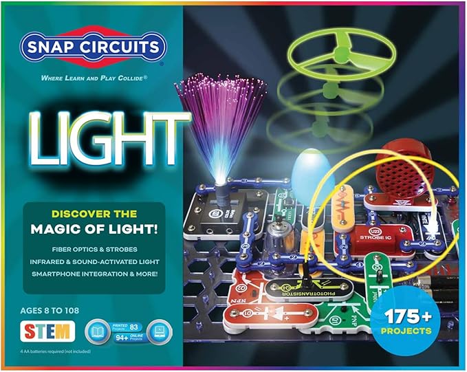 Snap Circuits Light Electronics Exploration Kit | Over 175 Exciting STEM Projects | Full Color Project Manual | 55+ Snap Circuits Parts | STEM Educational Toys for Kids 8+