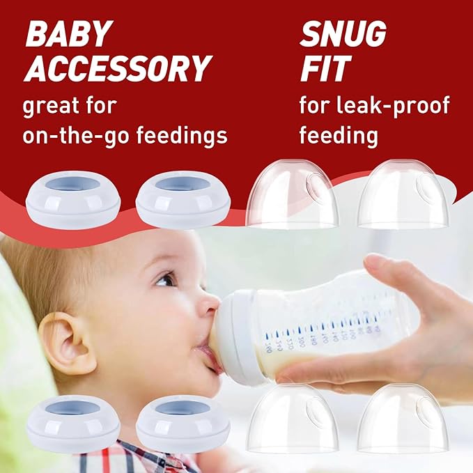 4-Pack Baby Bottle Rings and Caps for Philips Avent Natural Bottles, Replacement Screw Ring Collars, Baby Bottle Nipple Rings for Avent Natural Plastic and Glass Bottles