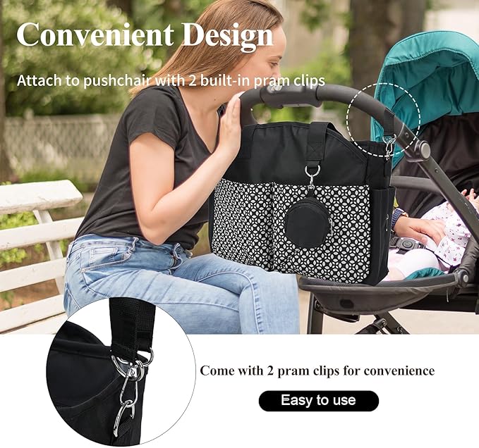 Diaper Bag Tote, Large Capacity Travel Diaper Baby Bags Crossbody Hospital Mom Bag，with Silicone Pacifier Case