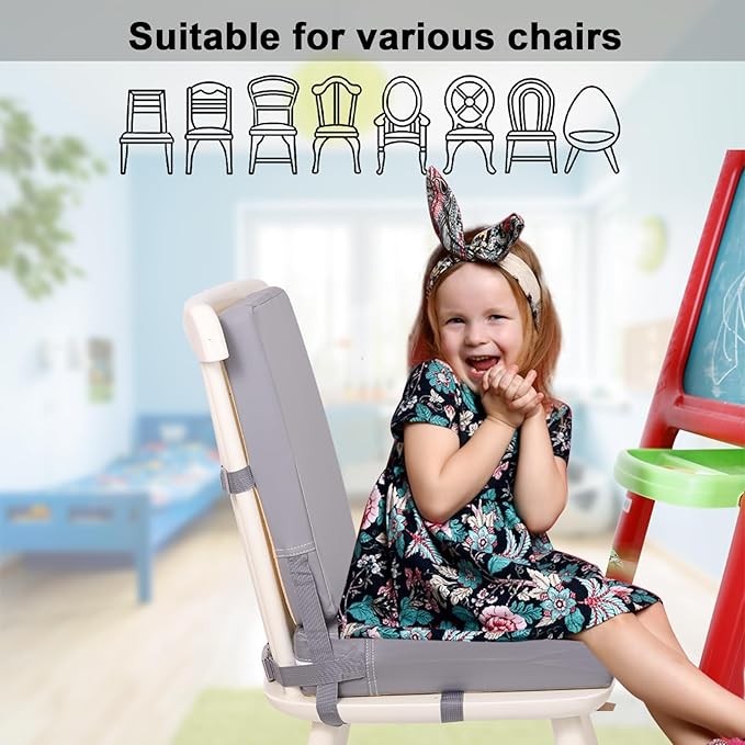 Toddler Booster Seat for Dining Table - PU Waterproof Booster Seat for Dining Table with Backrest & Adjustable Safety Belts Non-Slip Bottom Booster Chair Cushion for Kids Child Baby