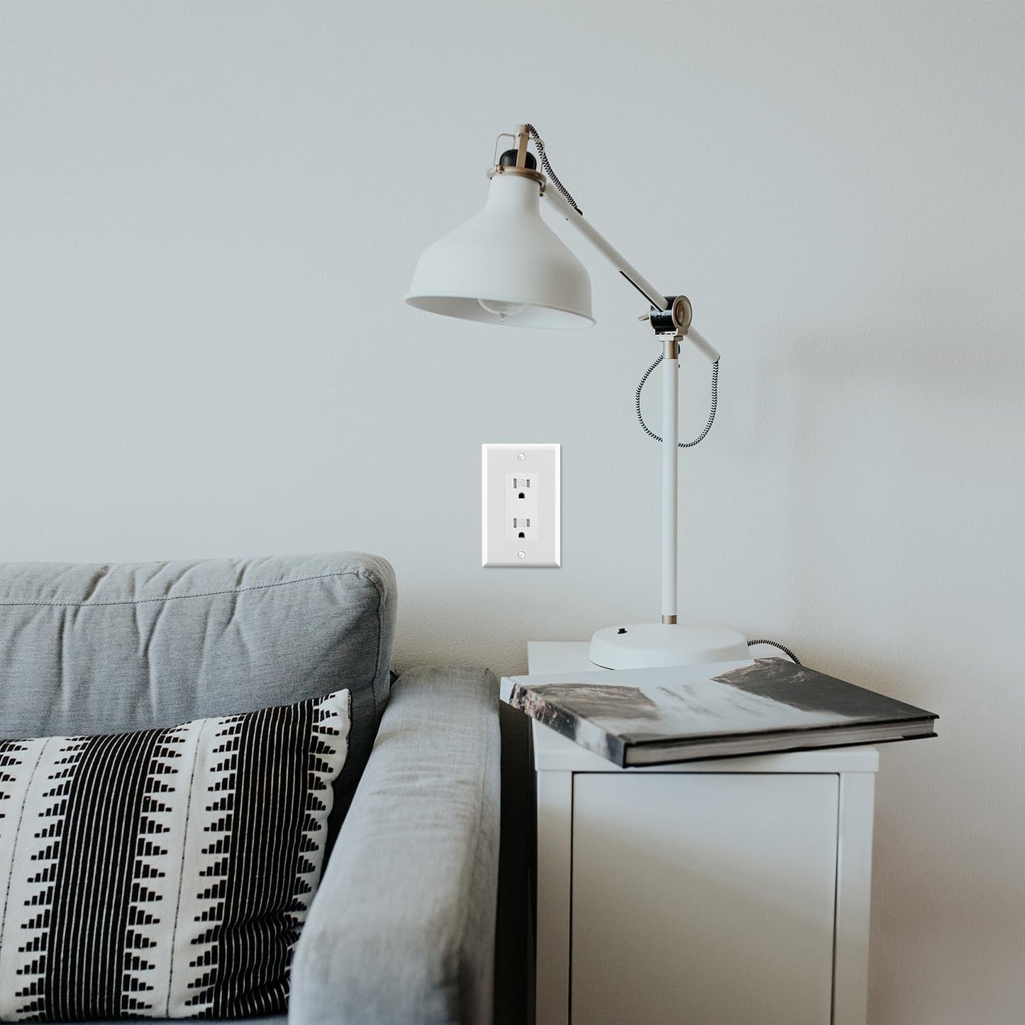 ELEGRP Decorative Receptacle Wall Plate, 1-Gang Mid Size Decorator Covers, Unbreakable Polycarbonate Faceplates for Decorator Device, UL Listed, Screws Included (1 Pack, Glossy White)