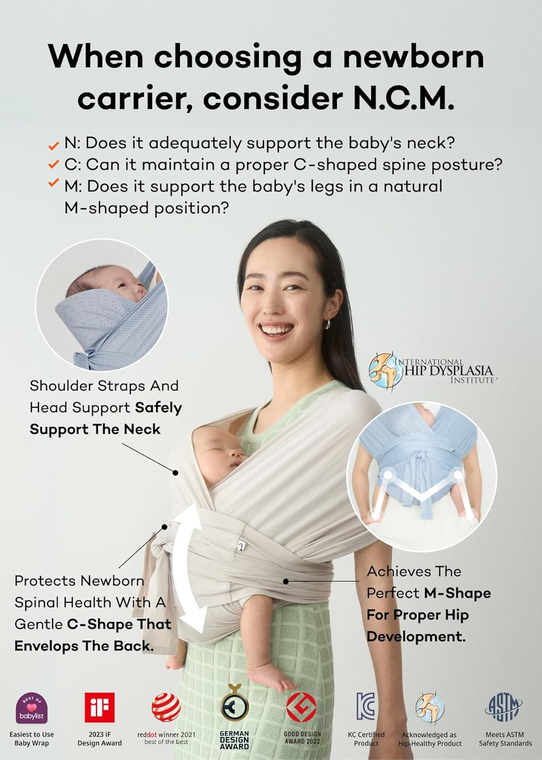 Konny Baby Carrier Flex SoftBreeze with Head Support - Adjustable, Easy to Wear Baby Wrap Sling, Perfect for Newborn Babies Essentials up to 44 lbs (XS-XL) - Mocha