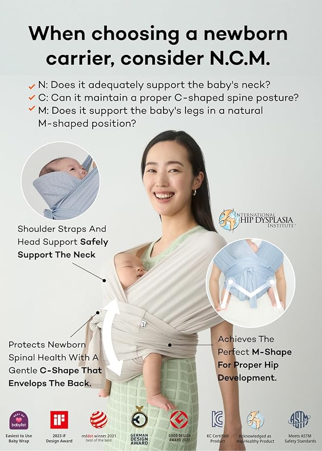 Konny Baby Carrier Flex SoftBreeze with Head Support - Adjustable, Easy to Wear Baby Wrap Sling, Perfect for Newborn Babies Essentials up to 44 lbs (XS-XL) - Charcoal