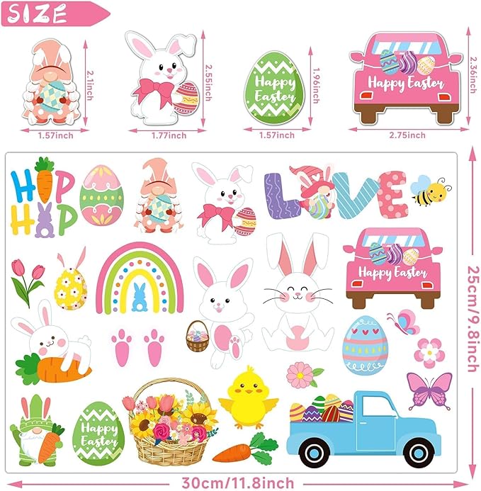 MARFOREVER 25 Pieces Easter Window Gel Clings Happy Easter Rabbit Egg Window Clings Colorful Spring Bunny Sticker Decal for Kids Home Classroom Nursery Shop Glass Decor Display