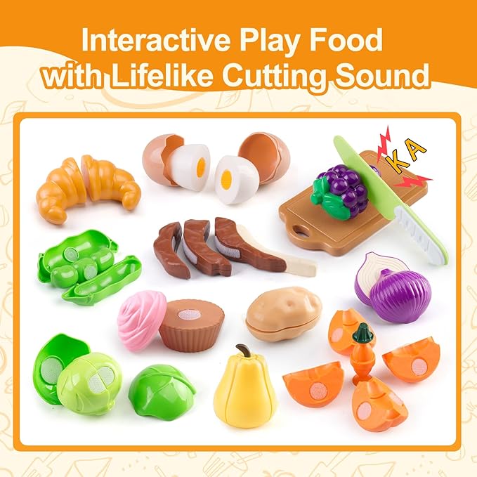 100Pcs Kitchen Playset, Kids Pretend Cooking Play Pots, Pans, Utensils, Cookware, Toy Food Fruits Veggies, with 2 Large Apple - Shaped Storage, Toddler Cooking Learning Gift(Pink)