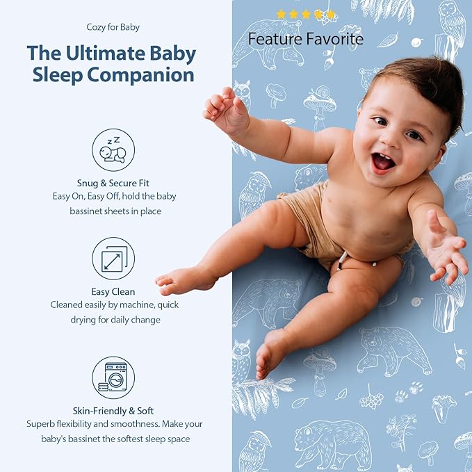 Baby Bassinet Sheets Girl Boy, Fitted Bassinet Sheet Set 3 Pack Bassinet Mattress Sheets Universal Fit for Rectangle, Round, Oval, Hourglass Mattress, Soft Breathable Green & Blue Dinosaur