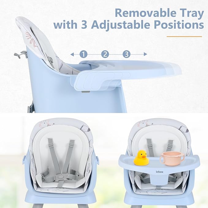 INFANS 8 in 1 Baby High Chair, Convertible Highchair for Babies and Toddlers, Infant Dining Booster Seat, Building Block Table, Kids Stool Table Chair Set with Removable Tray (8 in 1, Blue)