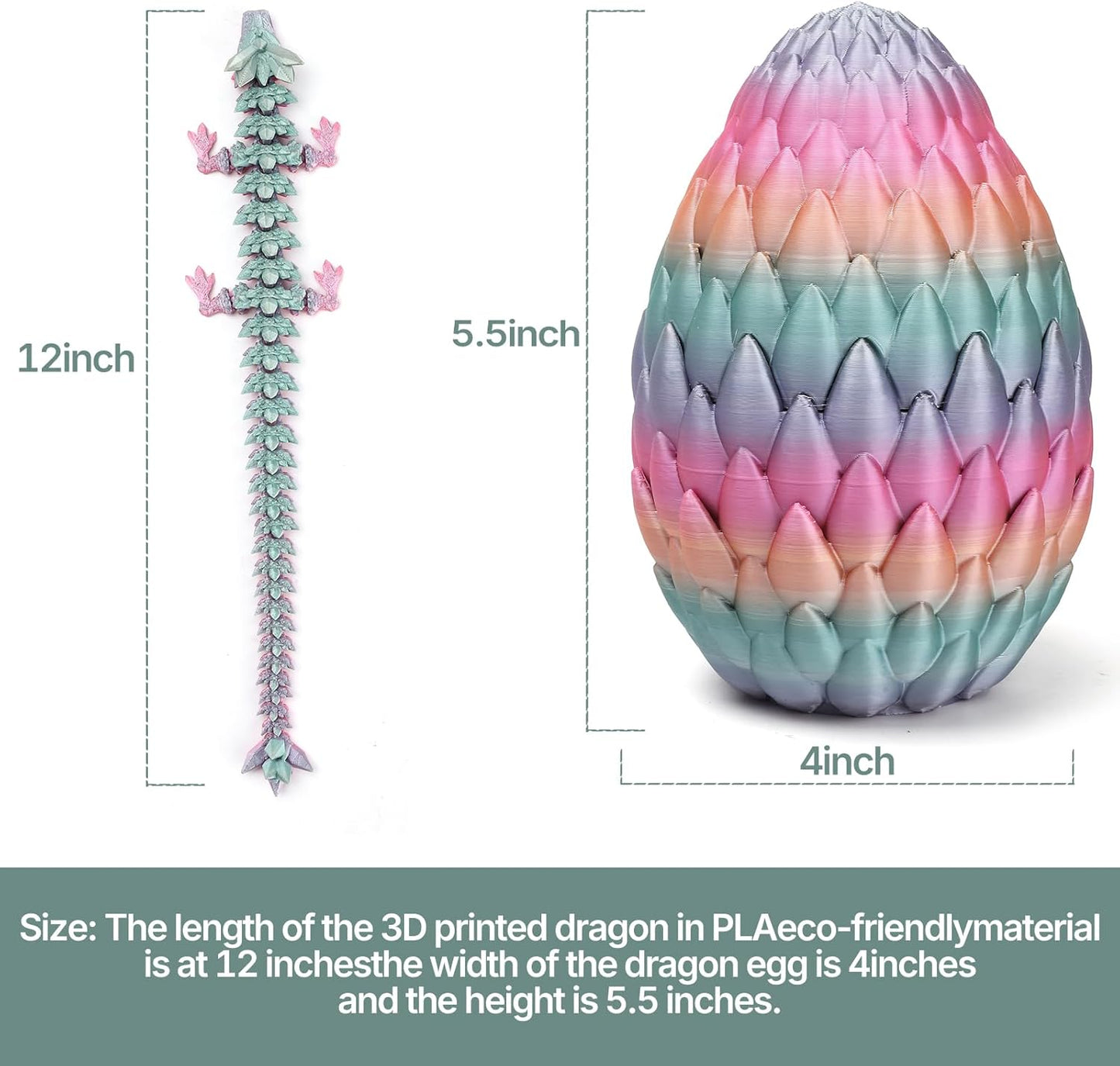 3D Printed Dragon Toy 12" Crystal Dragon Fidget Executive Desk Dragon Egg