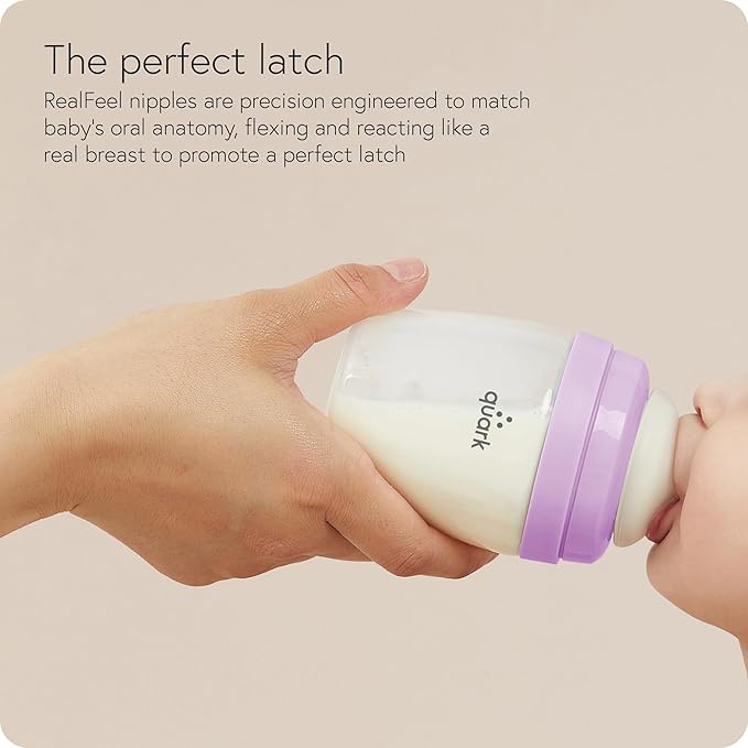 BuubiBottle Hybrid Bottle Feeding Bundle by Quark - Baby Bottle Set with Baby Bottles for Breastfed Babies from Newborn to Toddler - With RealFeel Anti Colic Nipples, Sippy Cup Conversion Kit - Purple