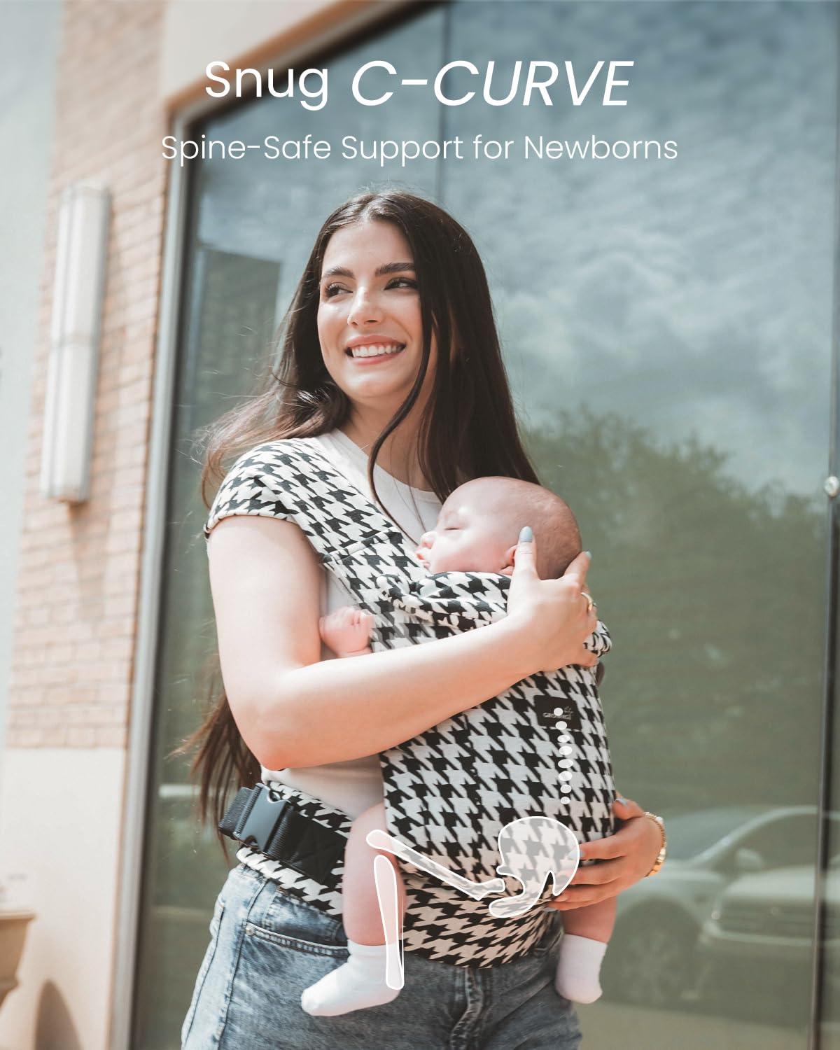 GROWNSY Baby Carrier Newborn to Toddler, Cozy Baby Wraps Carrier, Ergonomic Baby Carrier with Head Support, Houndstooth Black