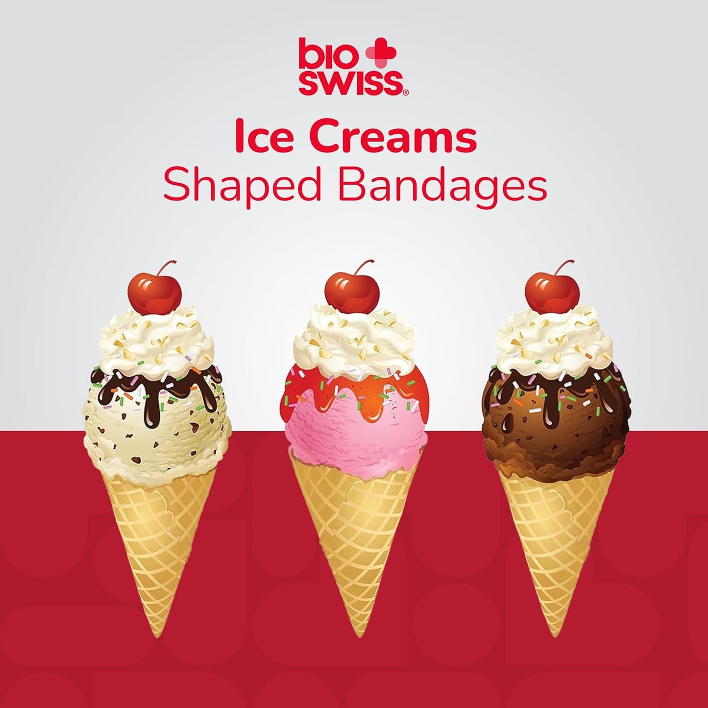 BioSwiss Bandages, Ice Cream Shaped Self Adhesive Bandage, Latex Free Sterile Wound Care, Fun First Aid Kit Supplies for Kids, 24 Count