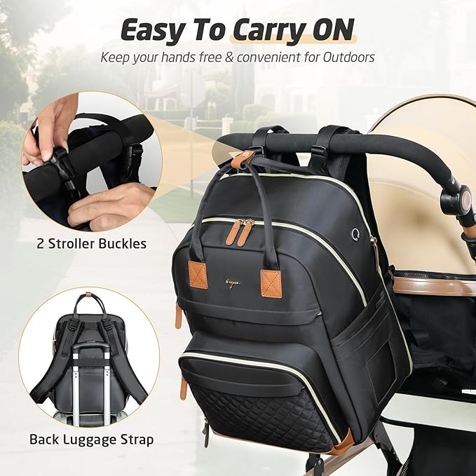 Diaper Bag Backpack - Extra Large Diaper Bag for 2 Kids Twin, Travel Baby Bags for Mom Dad 25-37L Expandable with Changing Pad Earphone Hole, Solid Black