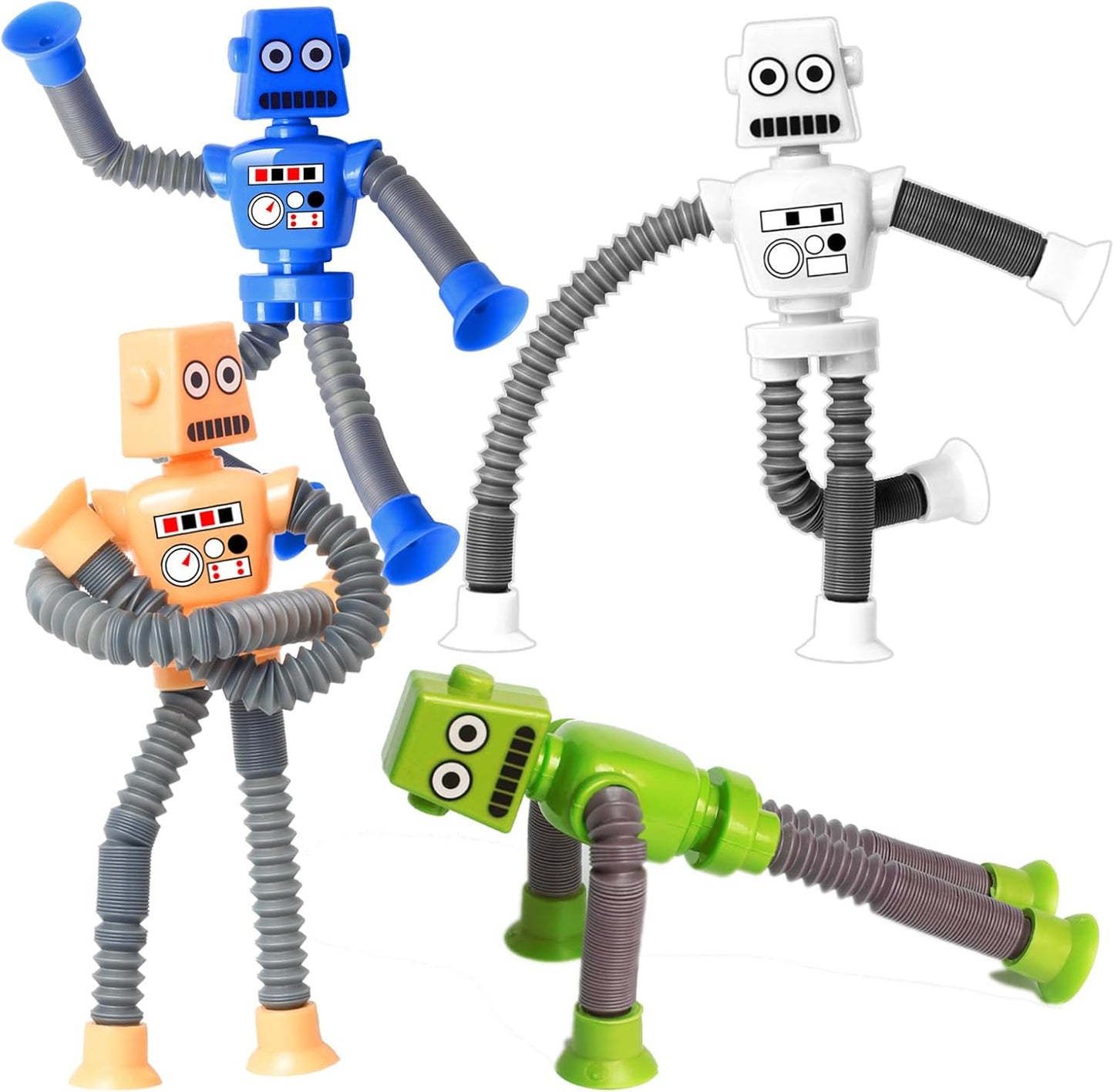 4PCS Telescopic Robot Suction Cup Toy, Shape Changing Tube Fidget Toys, Travel Toys Gift Easter Basket Stocking Stuffer for Kids