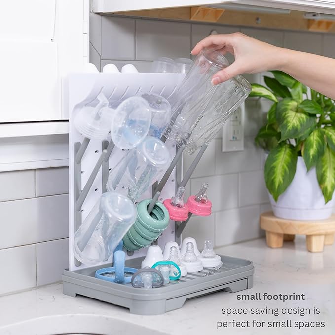 Baby Bottle Drying Rack – Large Vertical Bottle Dryer for 15 Bottles, Space-Saving Countertop Rack for Baby Bottles & Accessories, Compact Holder for Newborn Essentials
