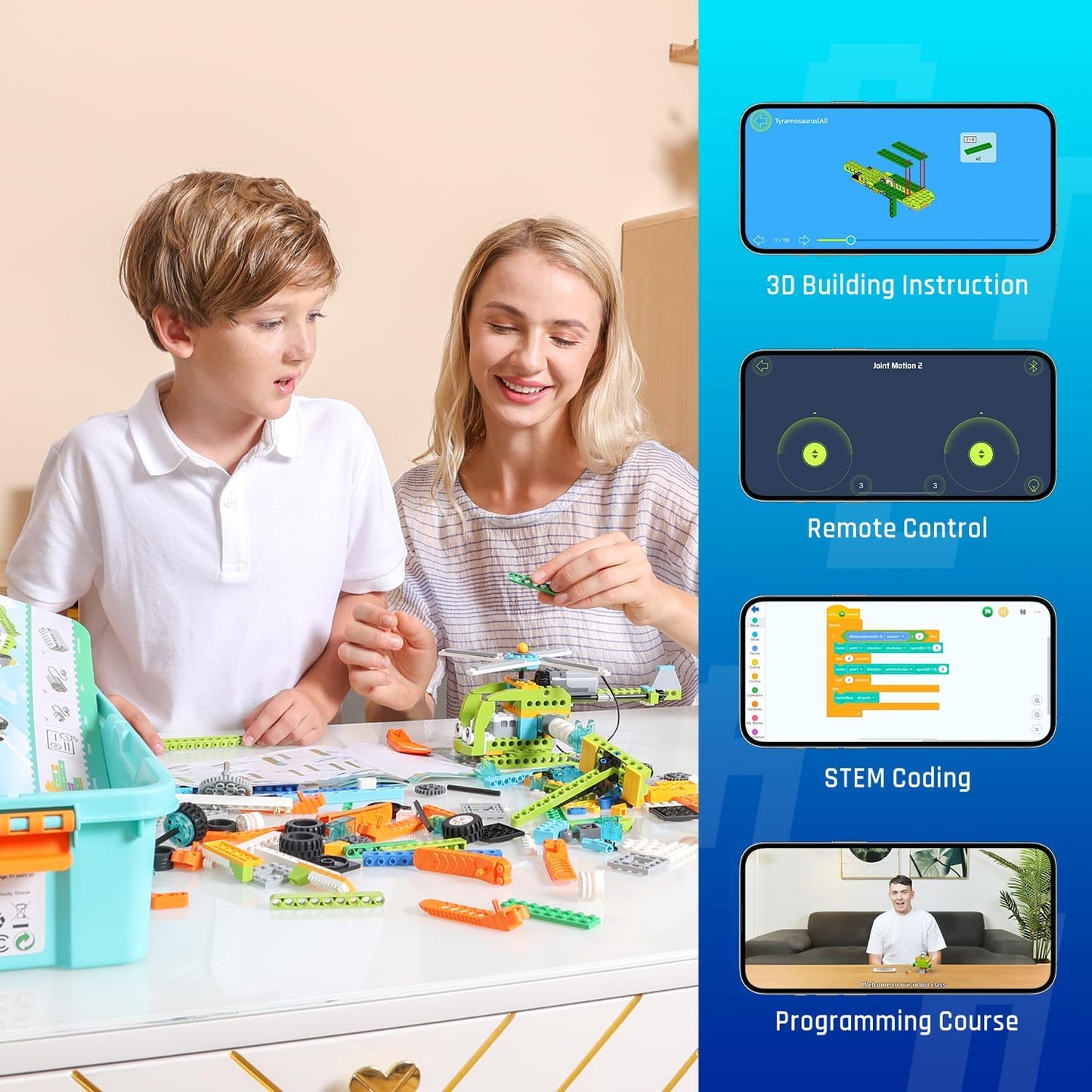 Coding Robot Toy for Kids 6+, 100+ in 1 APP Control Robots Building Toys, Programmable Scratch Coding Kit with 23 Video Courses,Birthday Children's Day Gift for Kids (370 Blocks)