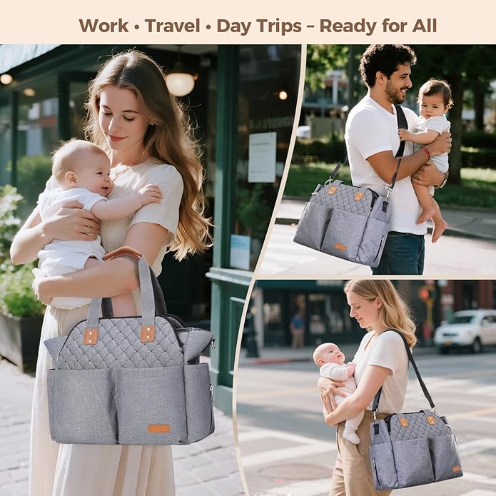 Lekebaby Diaper Bag Tote, Large Diaper Bags Waterproof,Large Mommy Bag Tote Bag Handbag Pink Travel, Black and Beige